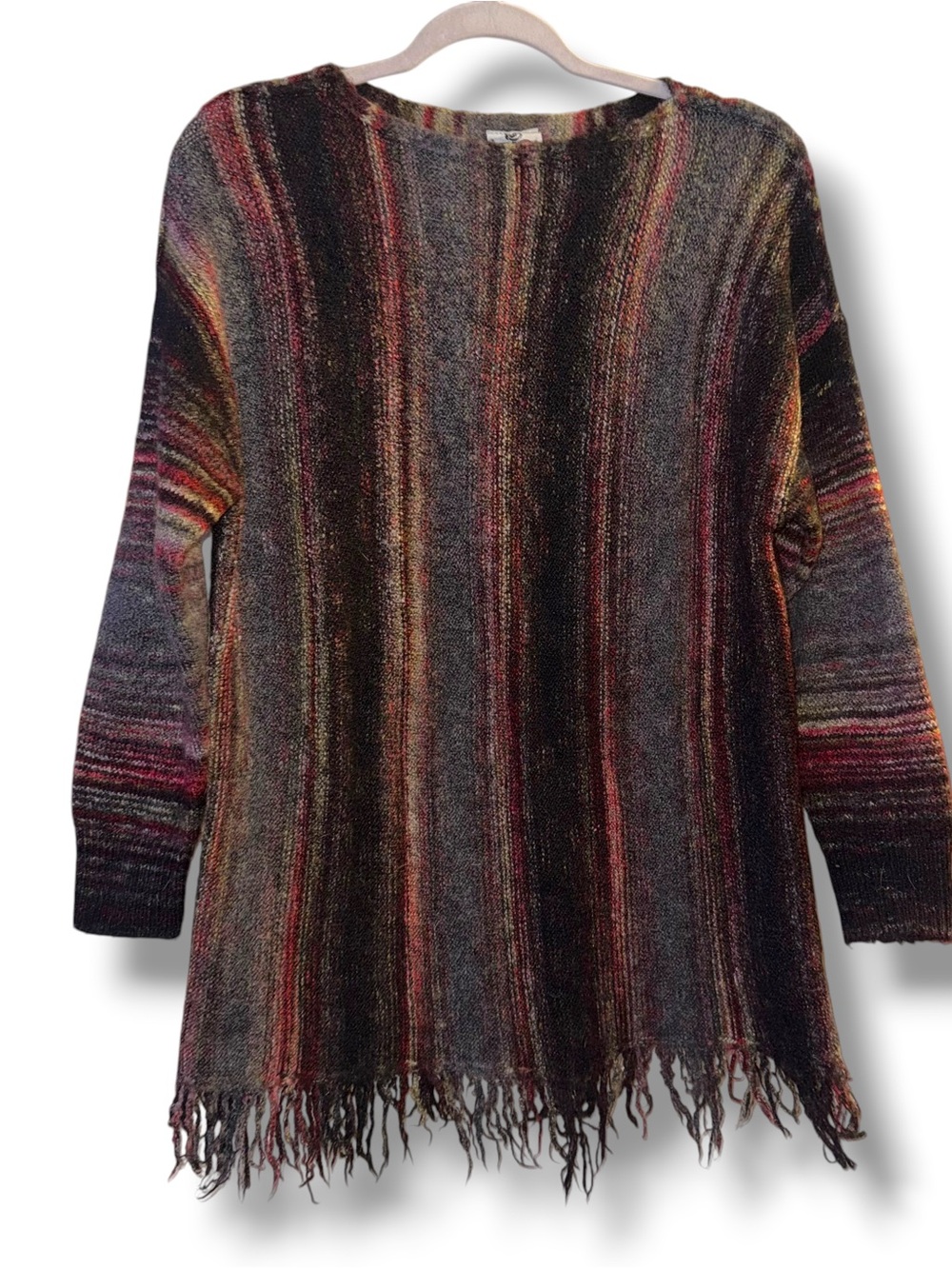 Rain + Rose multicolor fringe tunic sweater